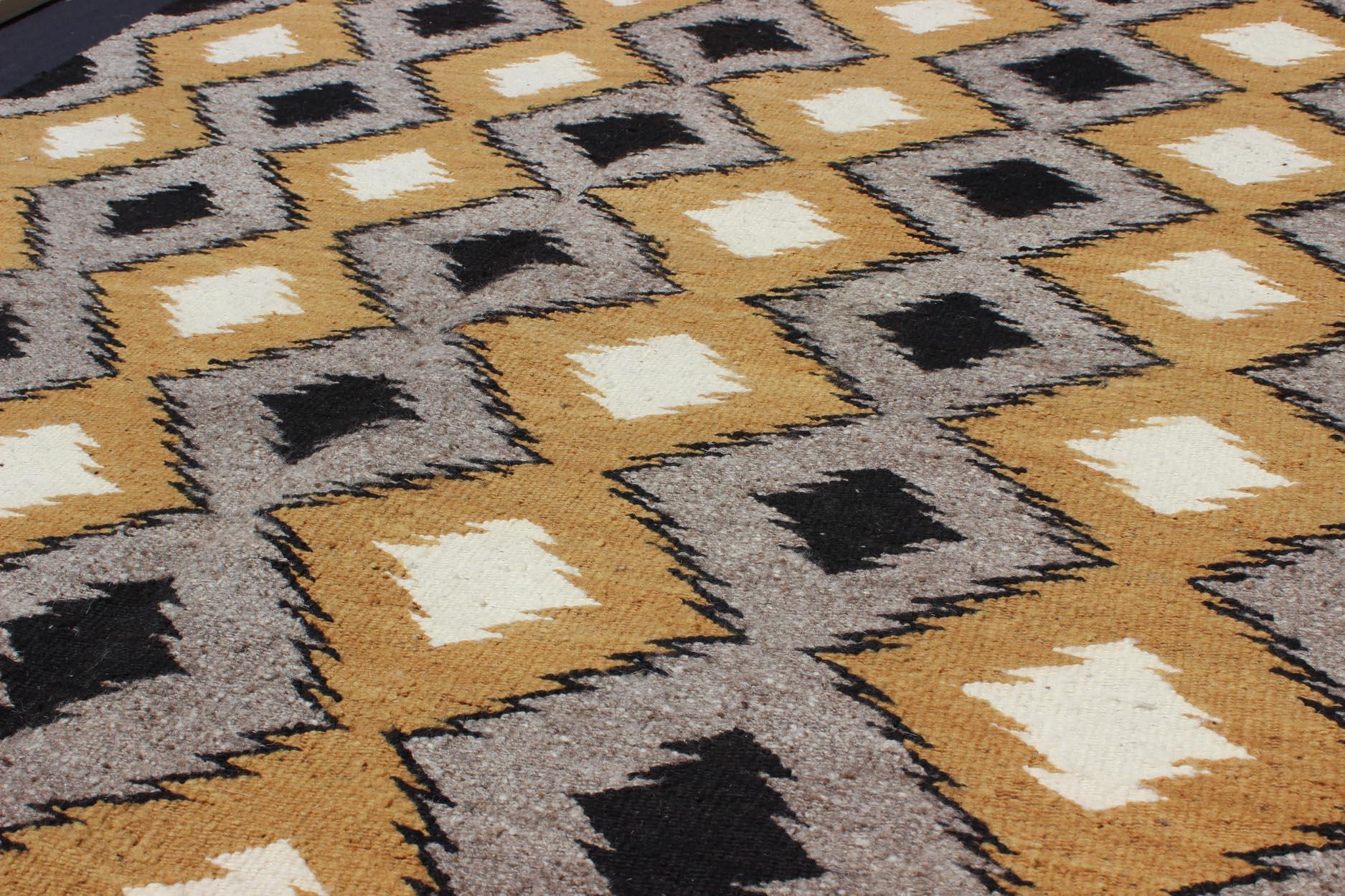 Allover Tribal Navajo Kilim with Gold, Gray and Black In Good Condition For Sale In Atlanta, GA