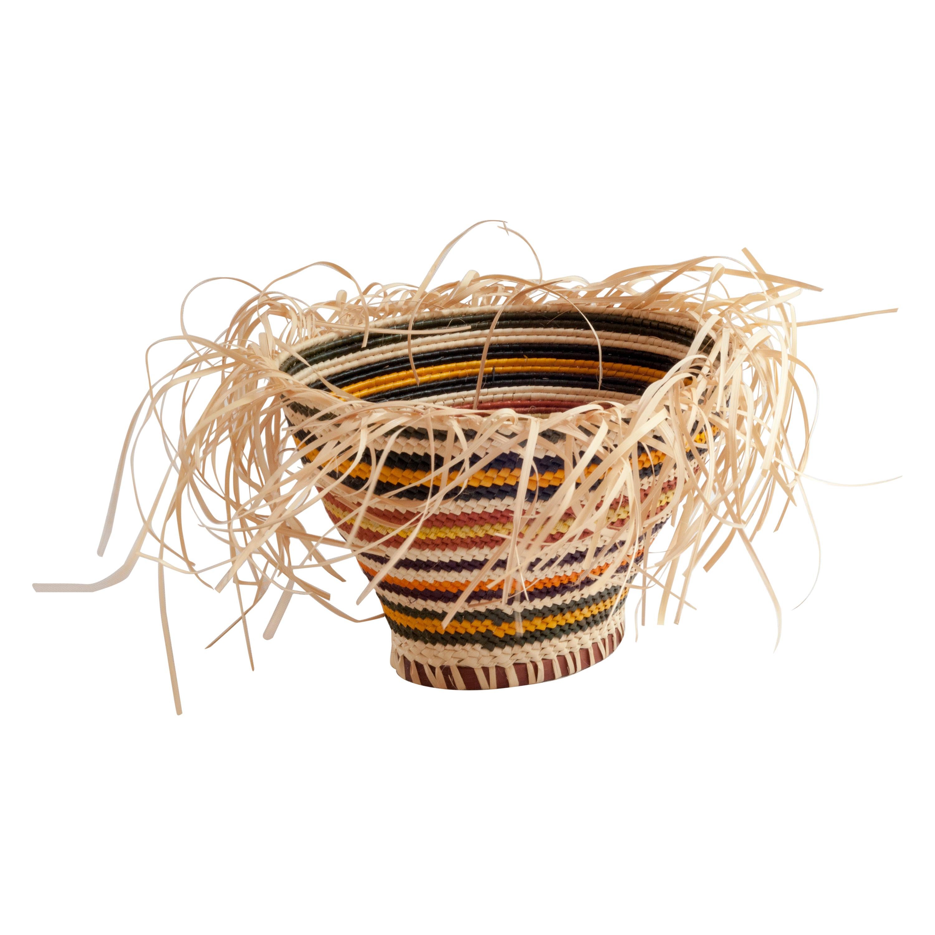 Allow Yourself Straw Braided Basket Striped Oval