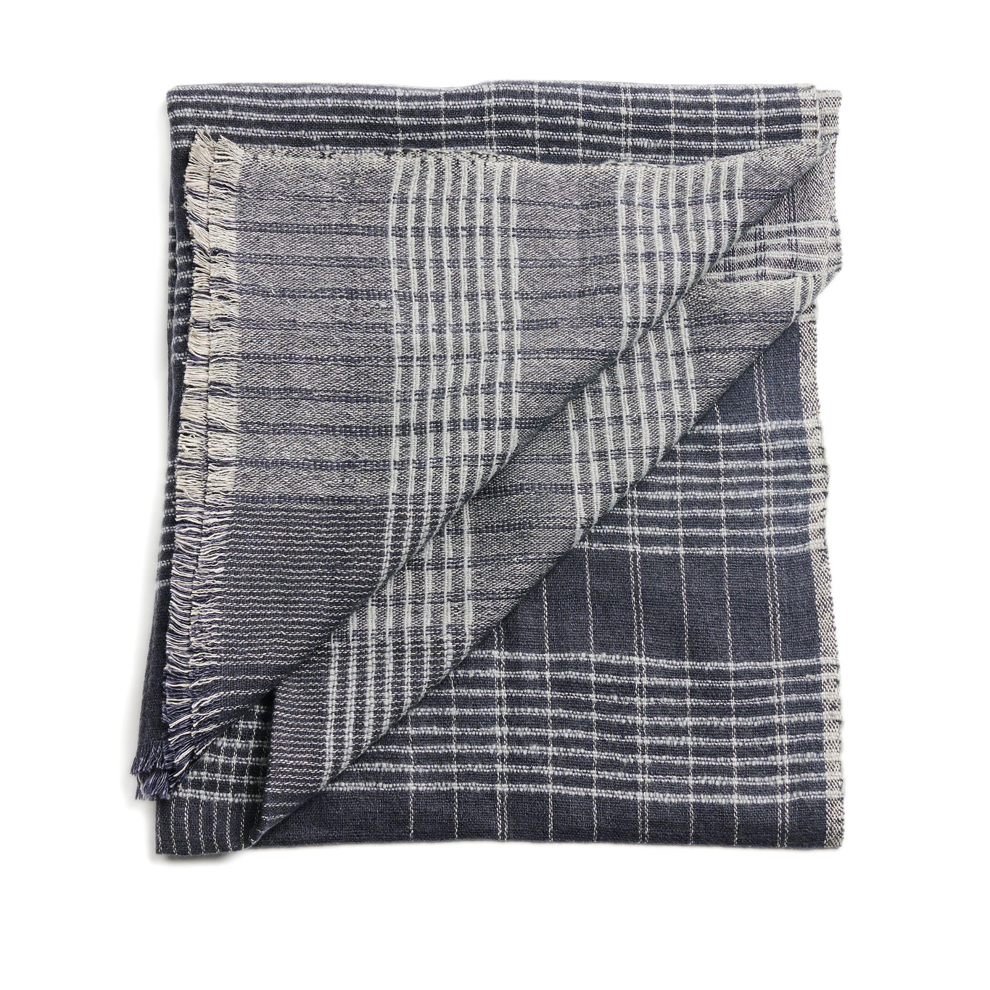 Alloy Navy Stripes Pattern Soft Merino Linen Handloom Throw For Sale 10
