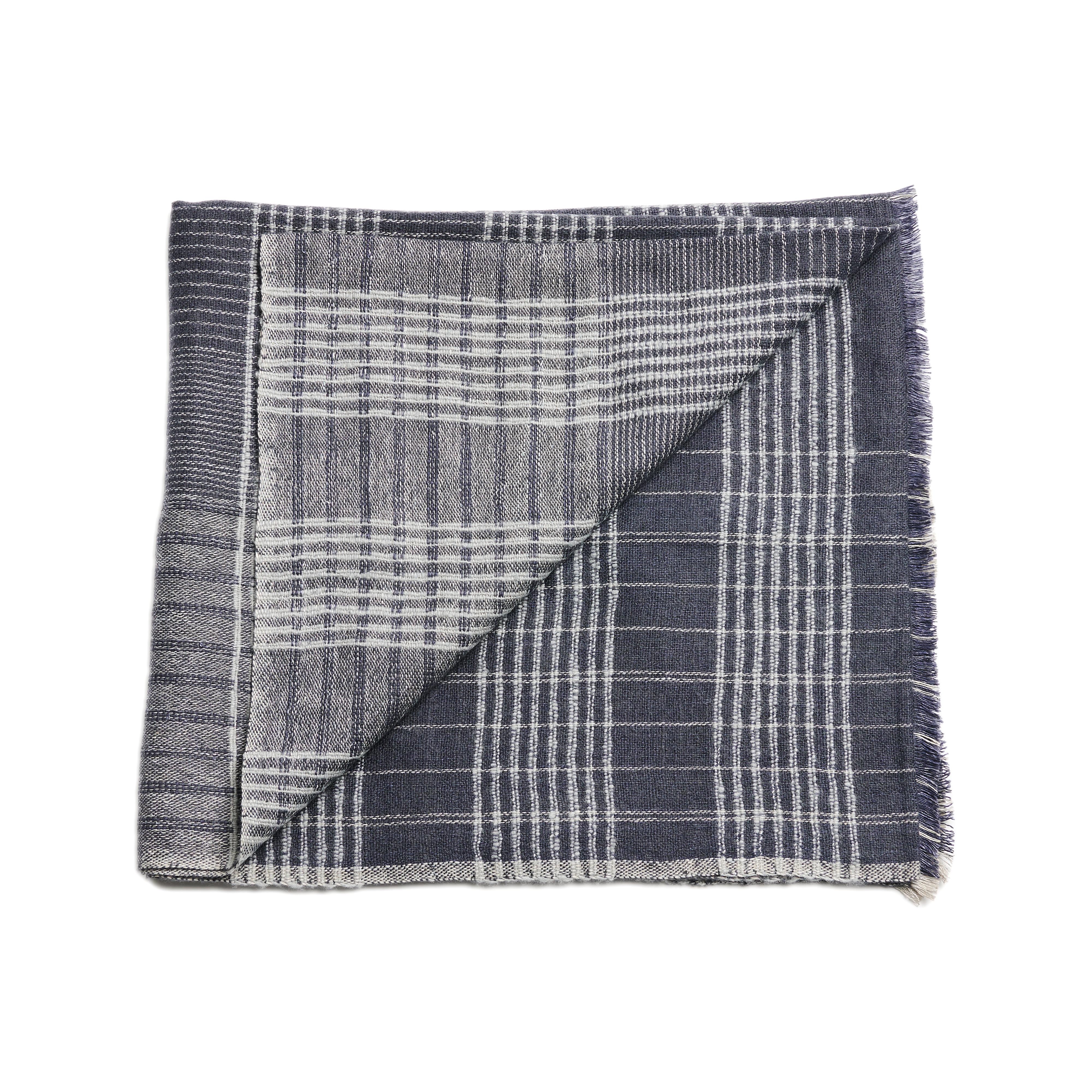 Alloy Navy - Lenzuolo a righe in morbido lino merino tessuto a mano in vendita 12