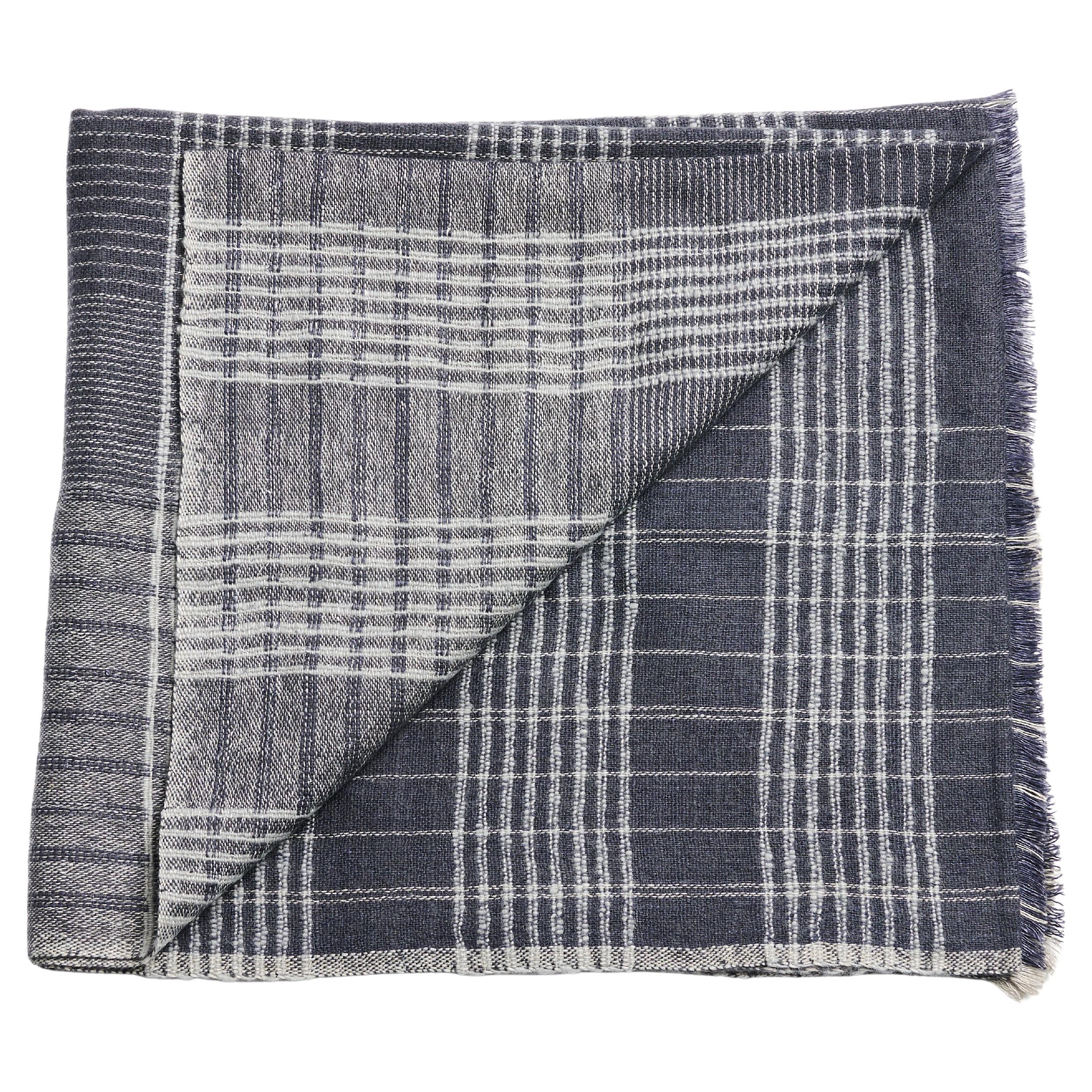 Alloy Navy - Lenzuolo a righe in morbido lino merino tessuto a mano in vendita