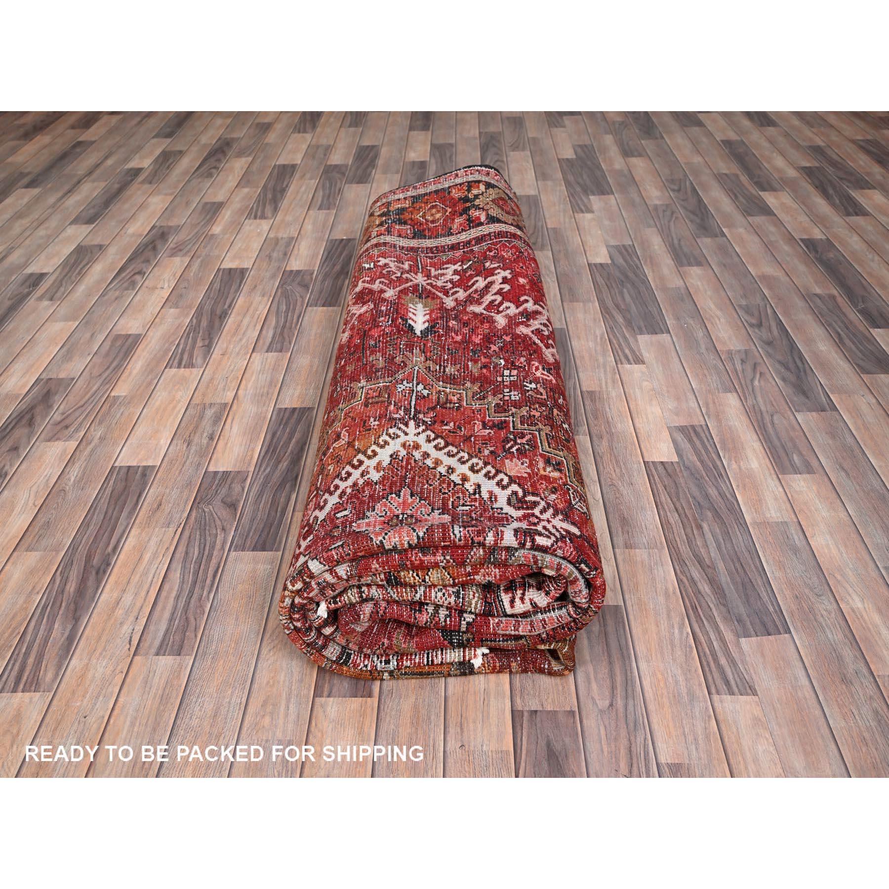 Alloy Orange Vntage Persian Heriz Rustic Feel Worn Wool Hand Knotted Rug For Sale 5