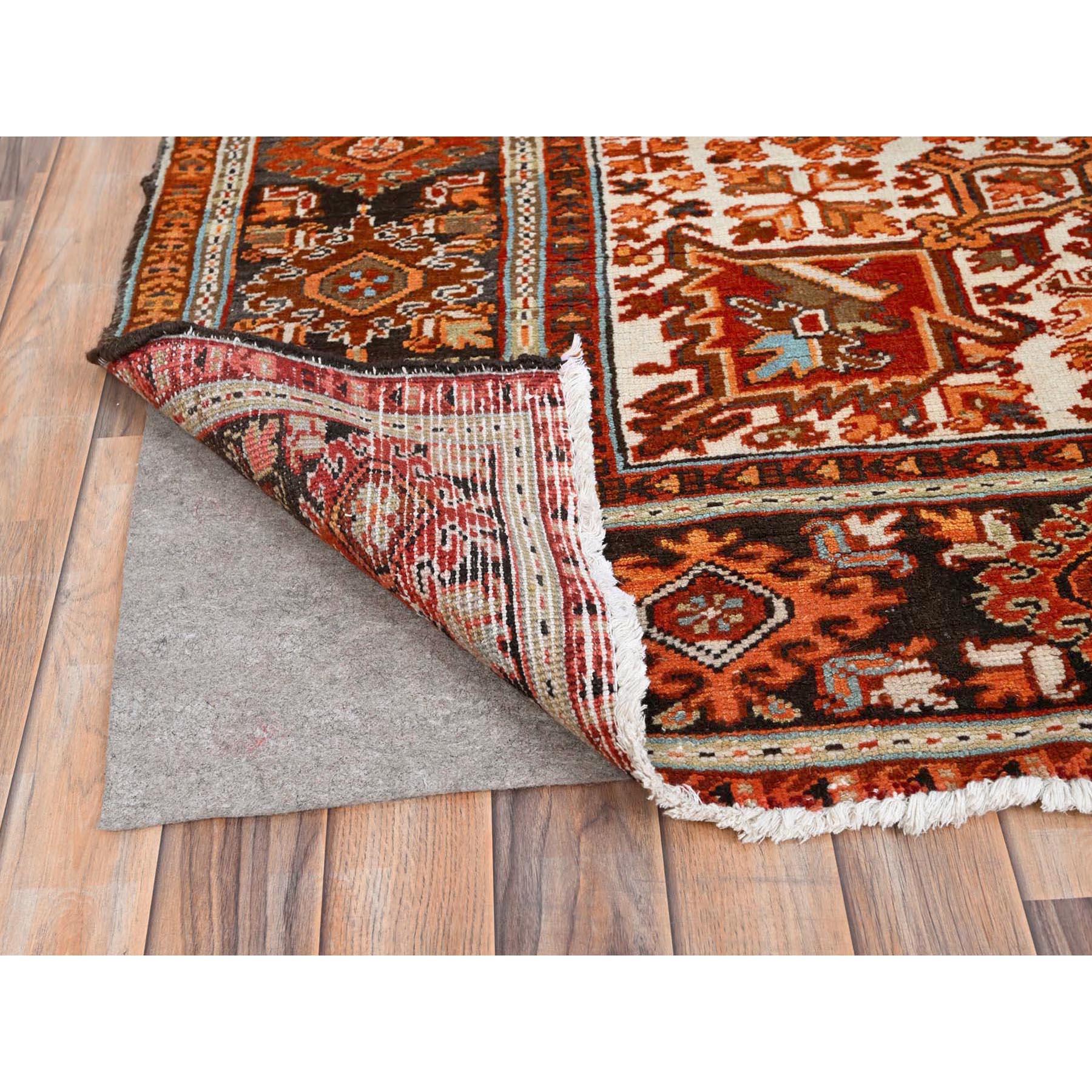 Mid-20th Century Alloy Orange Vntage Persian Heriz Rustic Feel Worn Wool Hand Knotted Rug For Sale