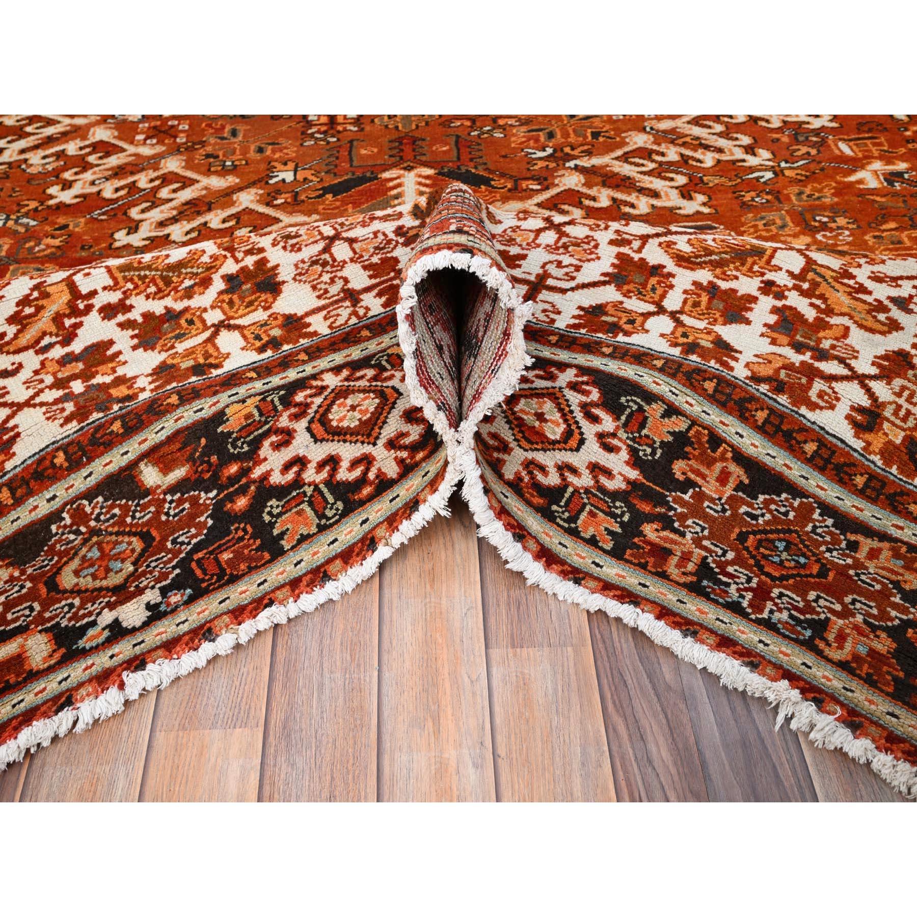 Alloy Orange Vntage Persian Heriz Rustic Feel Worn Wool Hand Knotted Rug For Sale 1