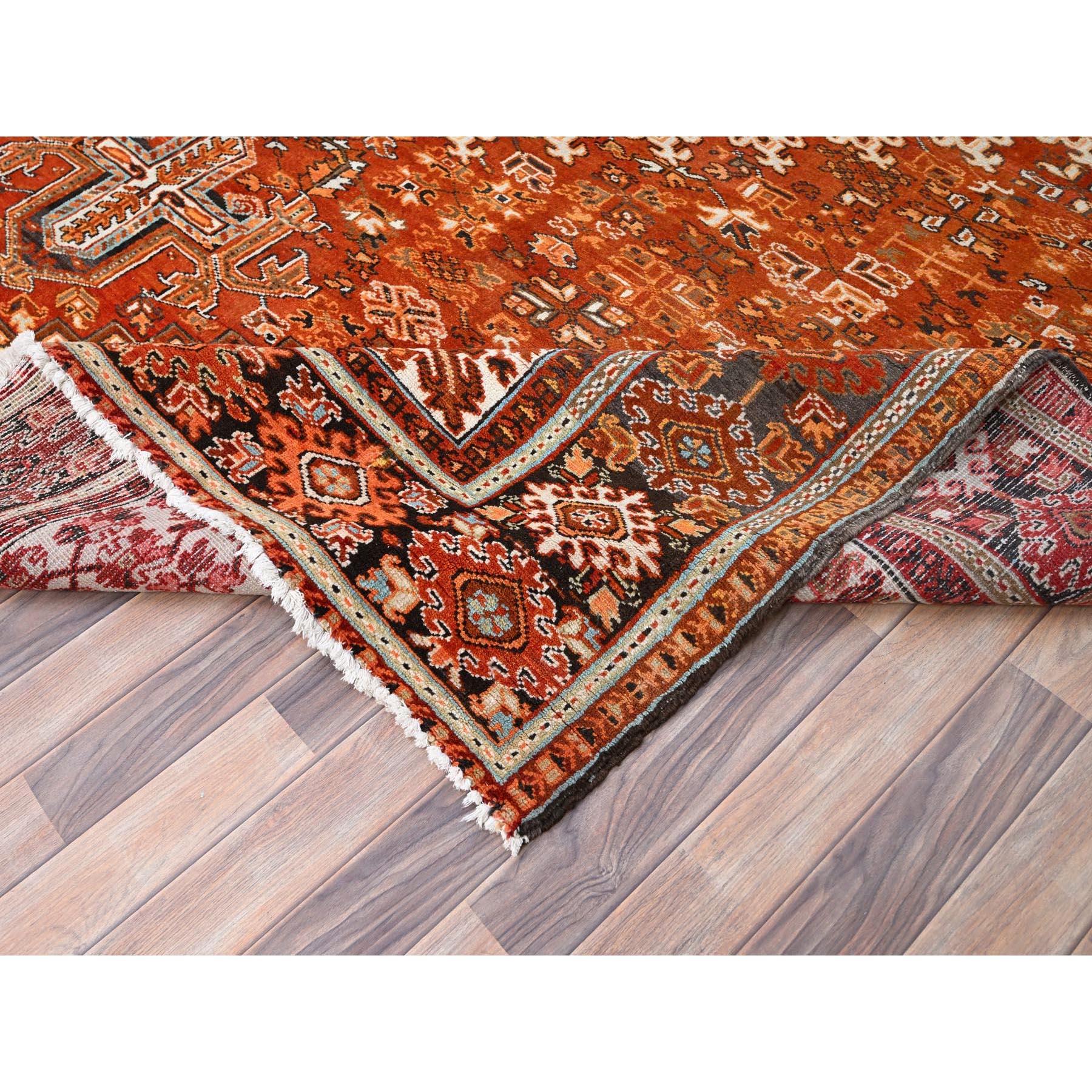 Alloy Orange Vntage Persian Heriz Rustic Feel Worn Wool Hand Knotted Rug For Sale 2