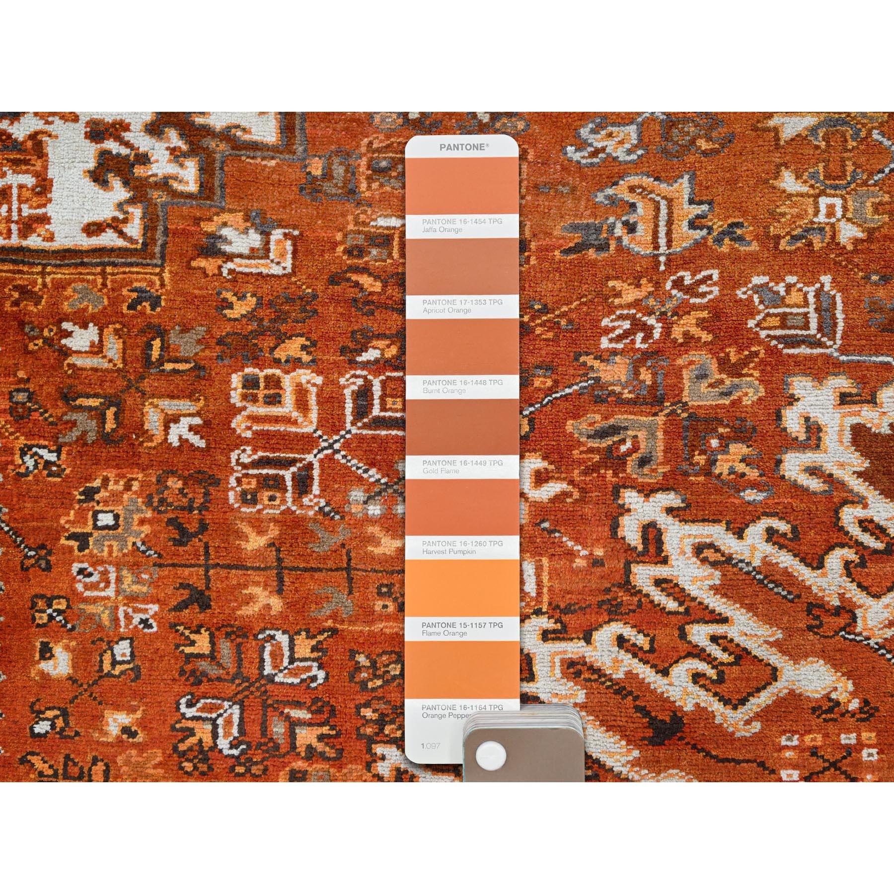 Alloy Orange Vntage Persian Heriz Rustic Feel Worn Wool Hand Knotted Rug For Sale 3
