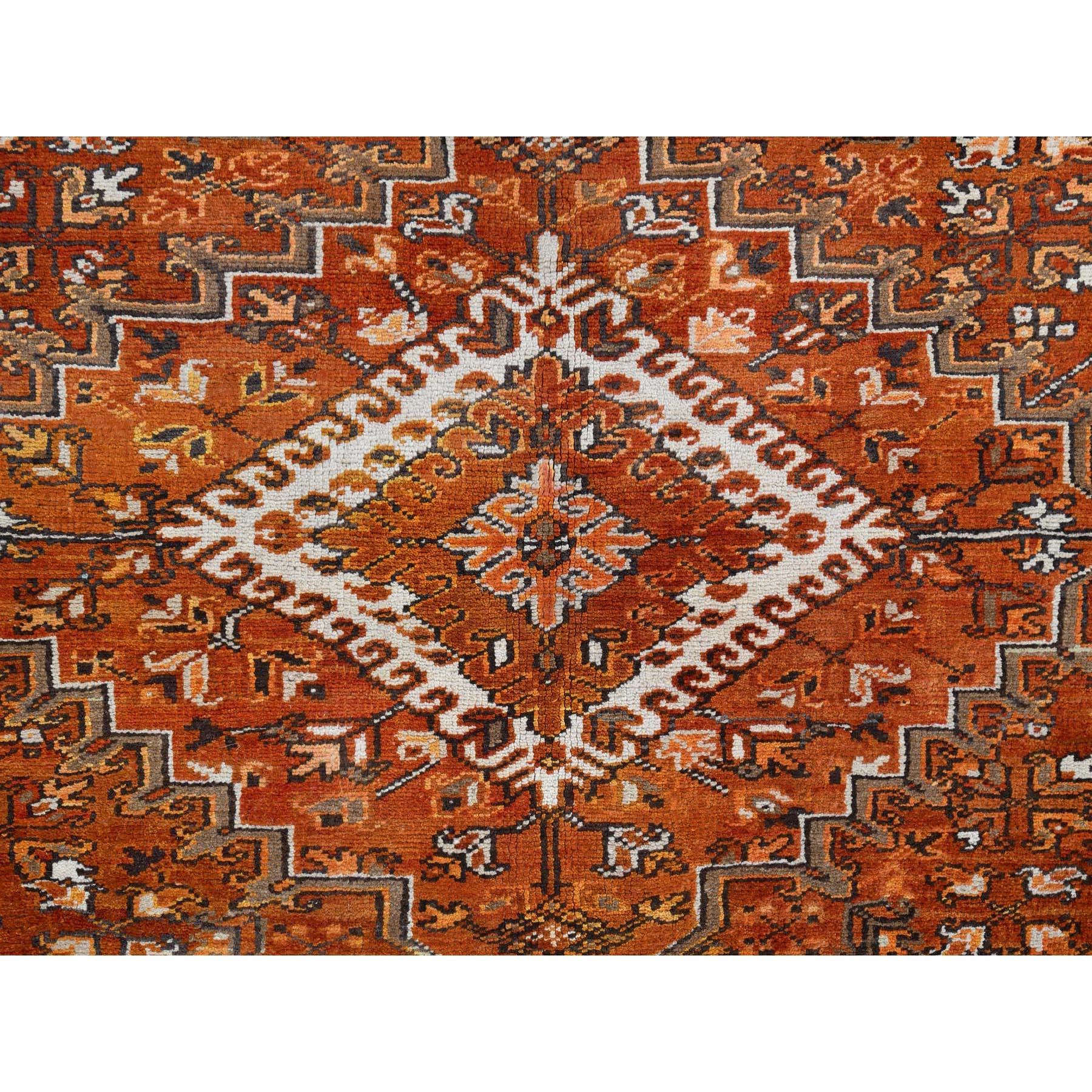 Alloy Orange Vntage Persian Heriz Rustic Feel Worn Wool Hand Knotted Rug For Sale 4
