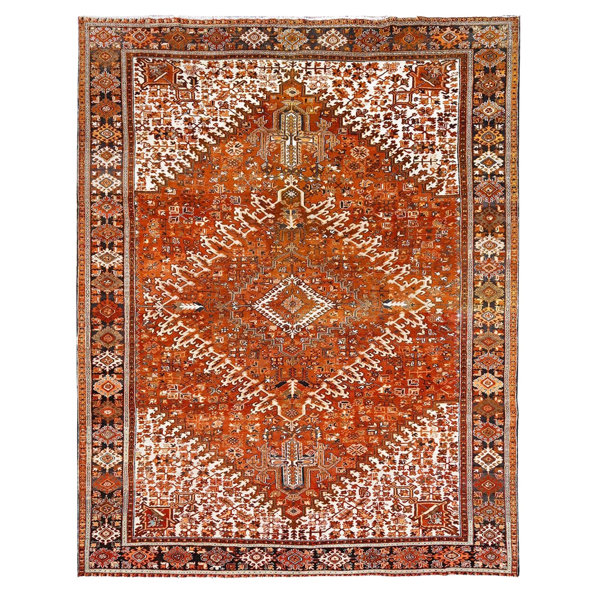 Alloy Orange Vntage Persian Heriz Rustic Feel Worn Wool Hand Knotted Rug For Sale