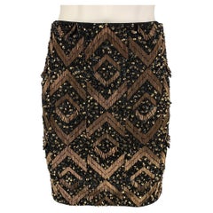 ALLSAINTS Size 6 Black Gold Nylon Sequined Pencil Skirt