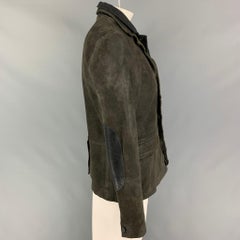 ALLSAINTS Size L Olive Grey Distressed Leather Layered Jacket