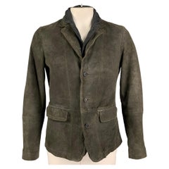 ALLSAINTS Size L Olive Grey Distressed Leather Layered Jacket