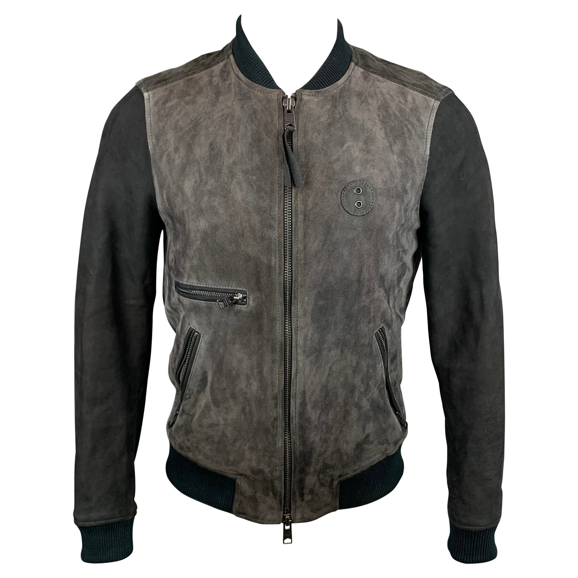 ALLSAINTS Size S Charcoal 
Black Color Block Suede Bomber Jacket