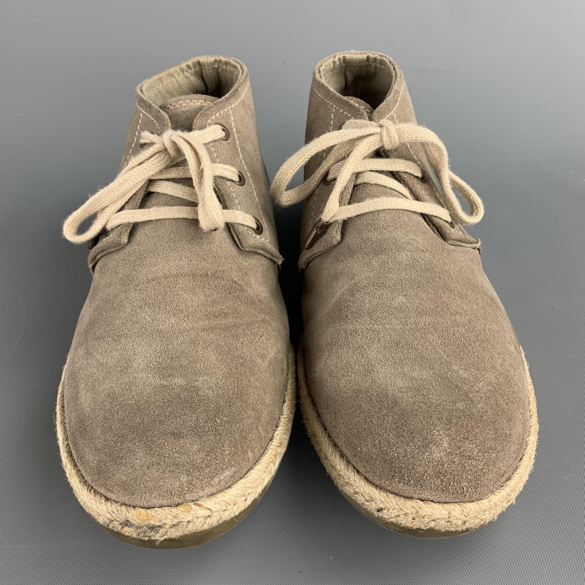 Men's ALLSAINTS SPITALFIELDS Size 8 Taupe Suede Lace Up Chukka Boots For Sale