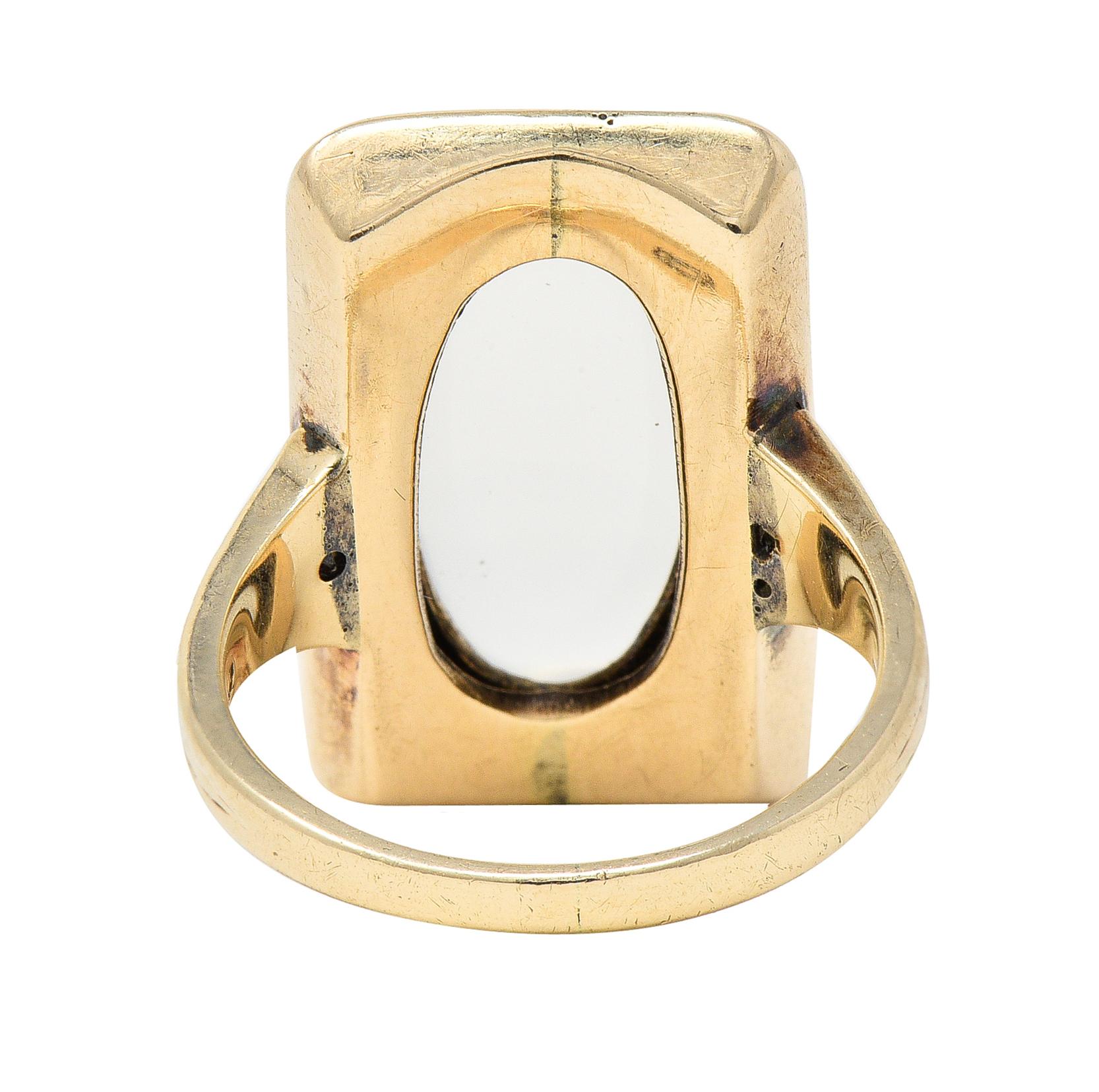 Allsop Bros, Art Nouveau Moonstone Cabochon Enamel 10 Karat Yellow Gold Ring In Excellent Condition In Philadelphia, PA