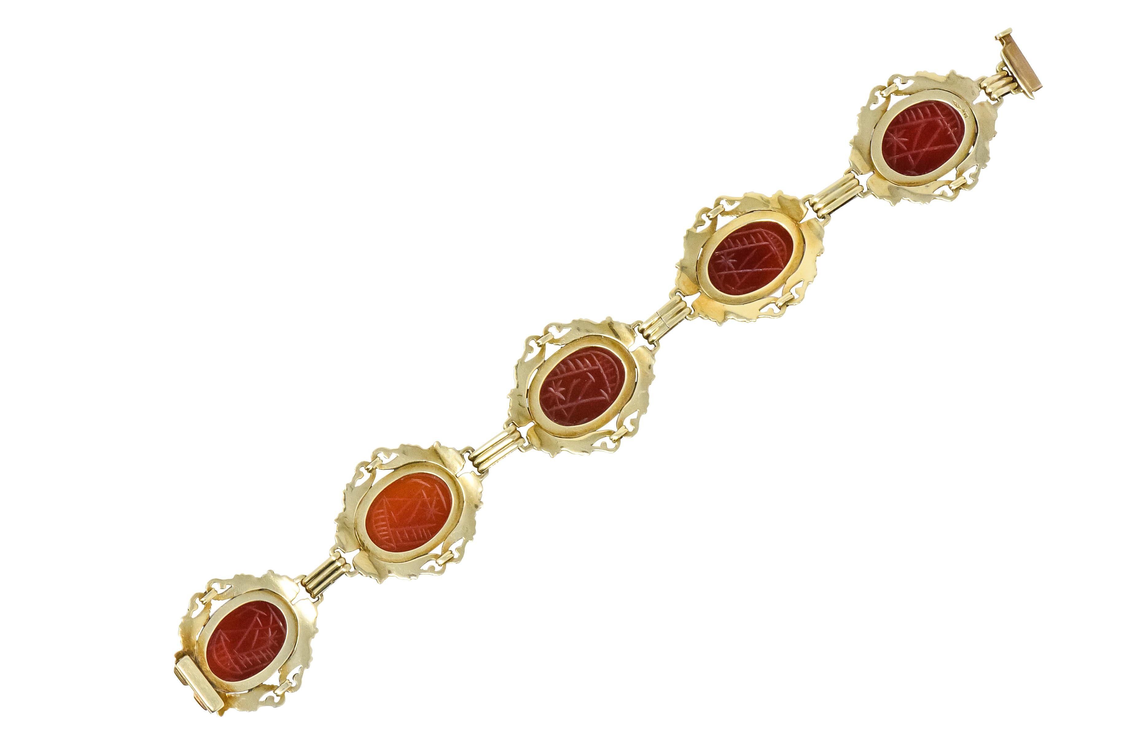 Allsopp & Allsopp Art Nouveau Carnelian Scarab 14 Karat Gold Bracelet 7