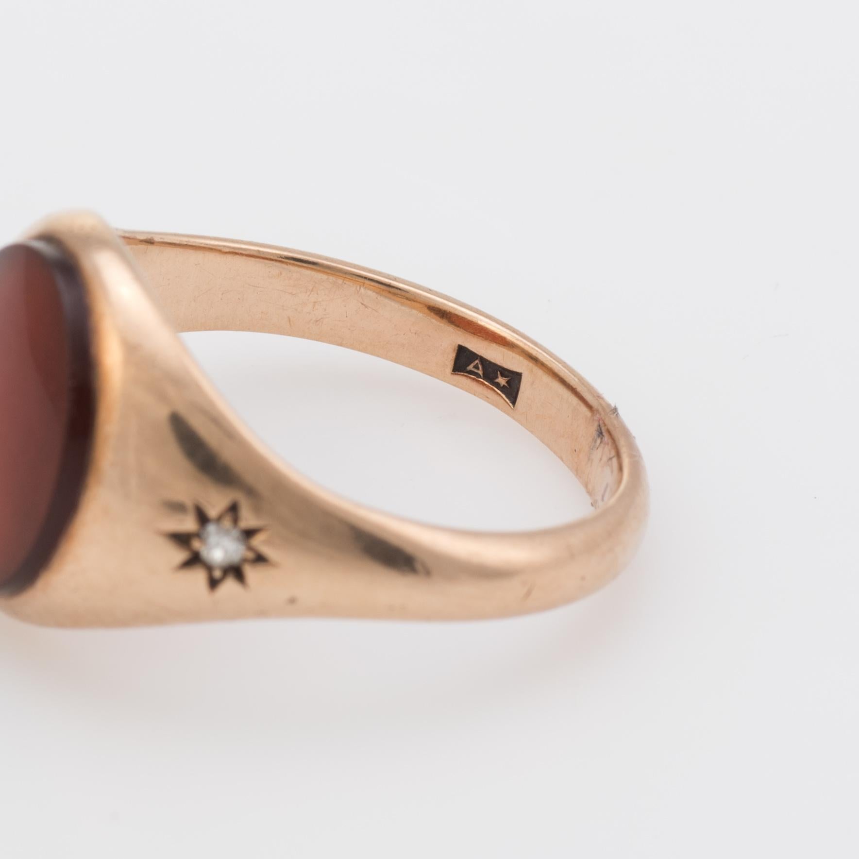 Oval Cut Allsopp Antique Deco Mens Carnelian Diamond Signet Ring Vintage 10k Rose Gold