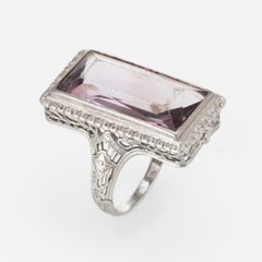Allsopp Bros Antique Deco Amethyst Filigree Square Cocktail Ring