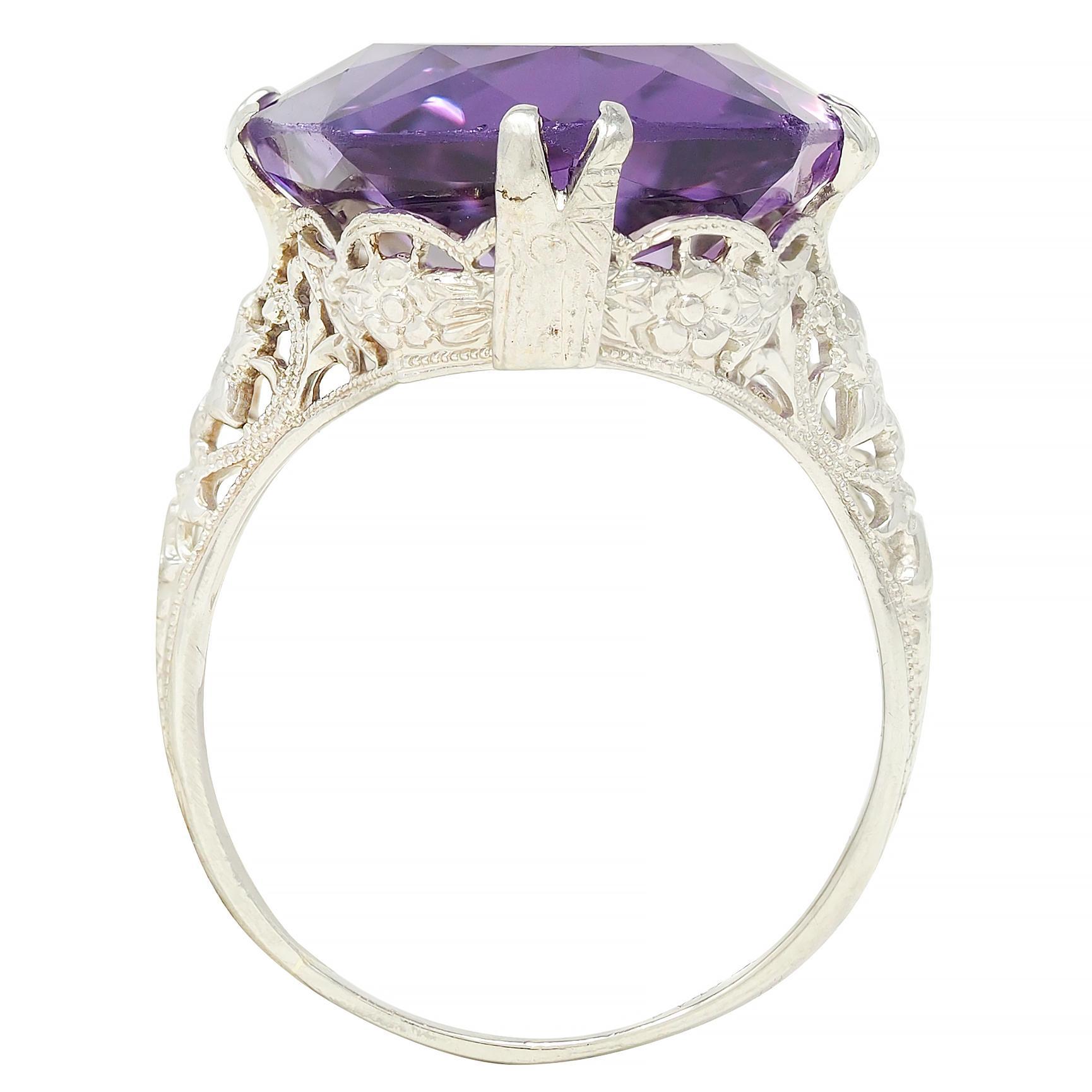 Allsopp Bros. Art Deco Amethyst 18 Karat White Gold Vintage Orange Blossom Ring 5