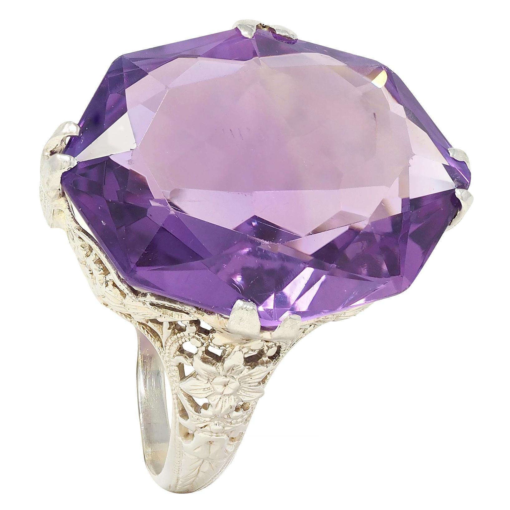 Allsopp Bros. Art Deco Amethyst 18 Karat White Gold Vintage Orange Blossom Ring 6