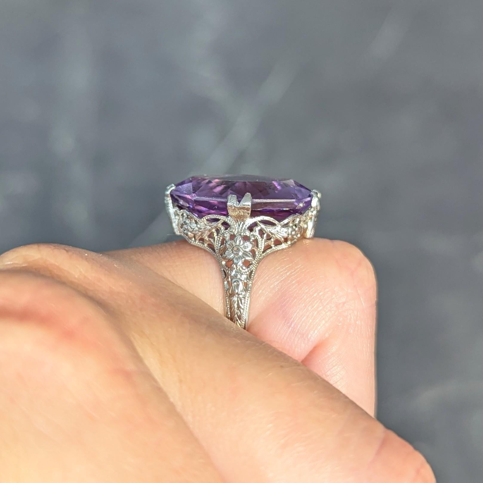 Allsopp Bros. Art Deco Amethyst 18 Karat White Gold Vintage Orange Blossom Ring 8
