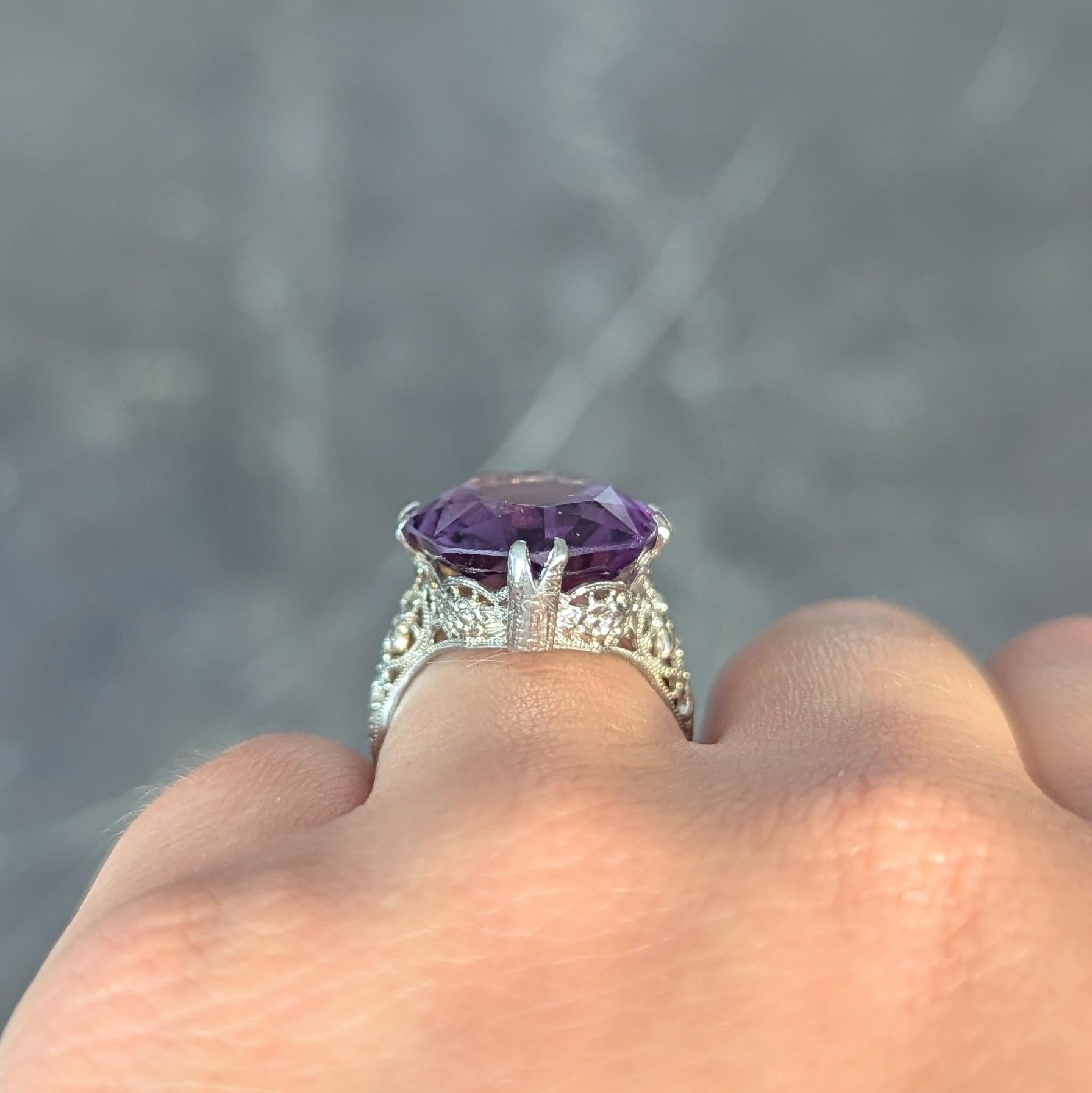 Allsopp Bros. Art Deco Amethyst 18 Karat White Gold Vintage Orange Blossom Ring 9