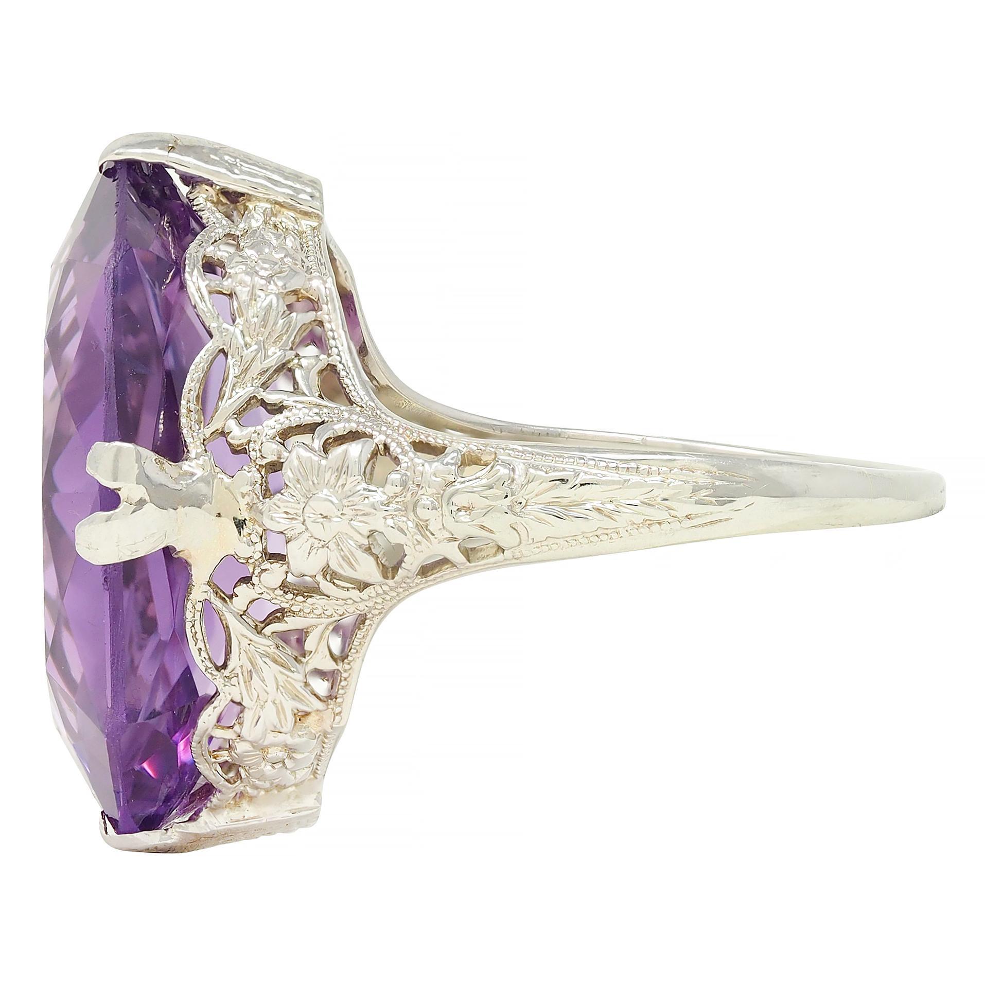 Allsopp Bros. Art Deco Amethyst 18 Karat White Gold Vintage Orange Blossom Ring 1
