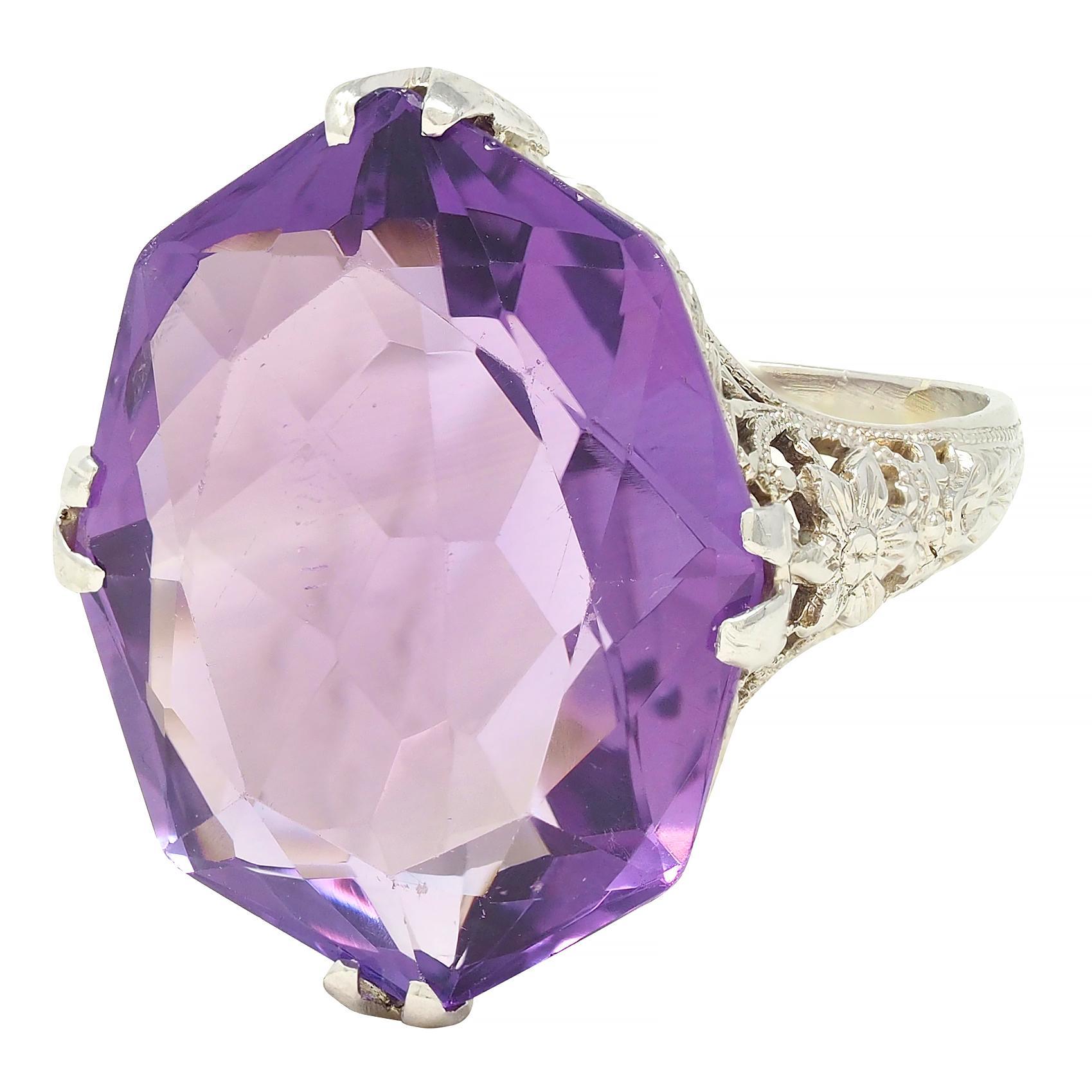 Allsopp Bros. Art Deco Amethyst 18 Karat White Gold Vintage Orange Blossom Ring 2