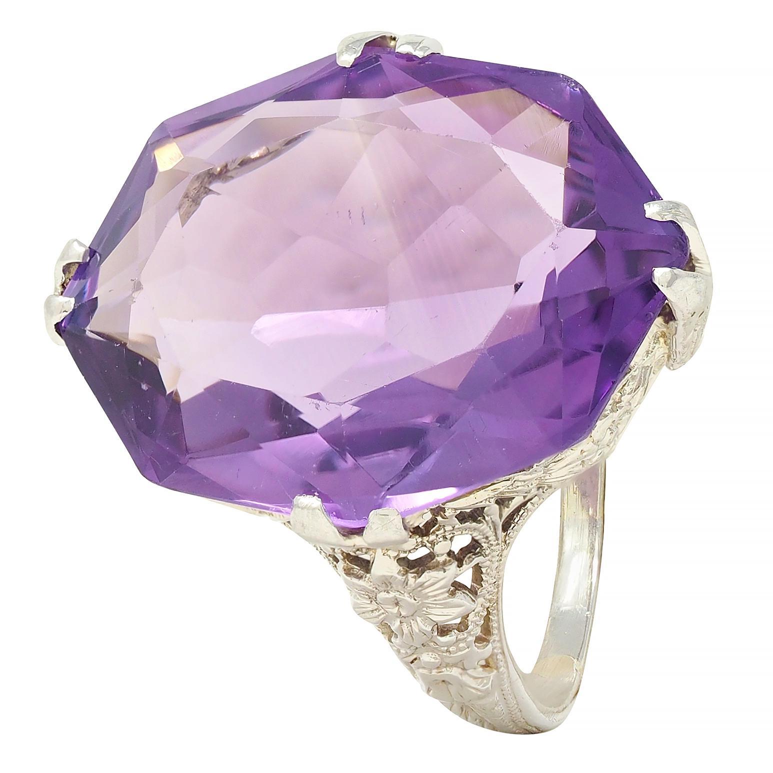 Allsopp Bros. Art Deco Amethyst 18 Karat White Gold Vintage Orange Blossom Ring 3