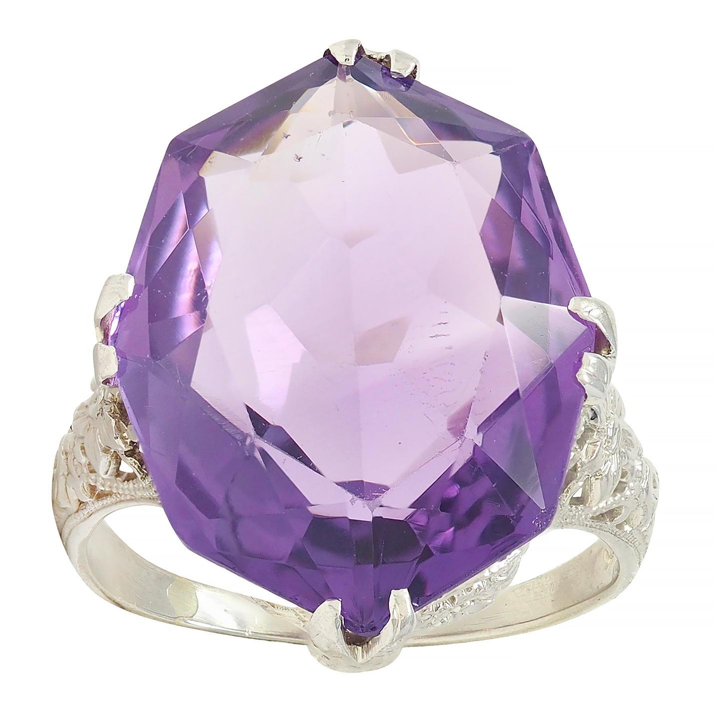 Allsopp Bros. Art Deco Amethyst 18 Karat White Gold Vintage Orange Blossom Ring 4