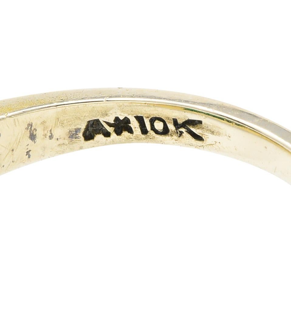 Allsopp Bros. Art Deco Chrysoprase Enamel 10 Karat Gold Carved Floral Ring 2