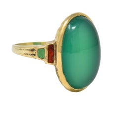 Allsopp Bros. Art Deco Chrysoprase Enamel 14 Karat Yellow Gold Antique Ring