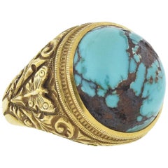 Allsopp Bros. Bague Art Nouveau en or jaune 14 carats avec matrice de turquoise