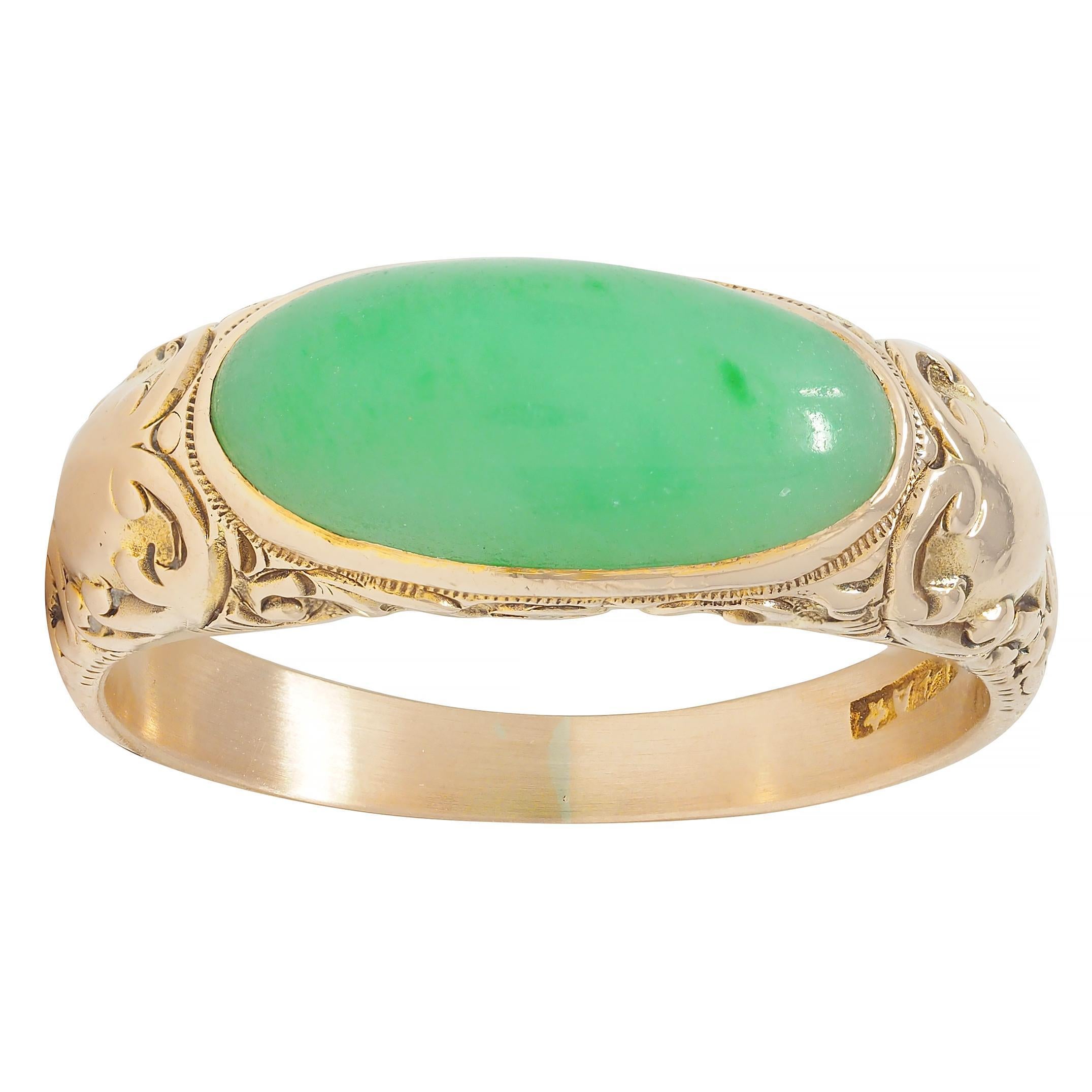 Allsopp Bros. Art Nouveau Jade 14 Karat Yellow Gold Antique Unisex Signet Ring 6