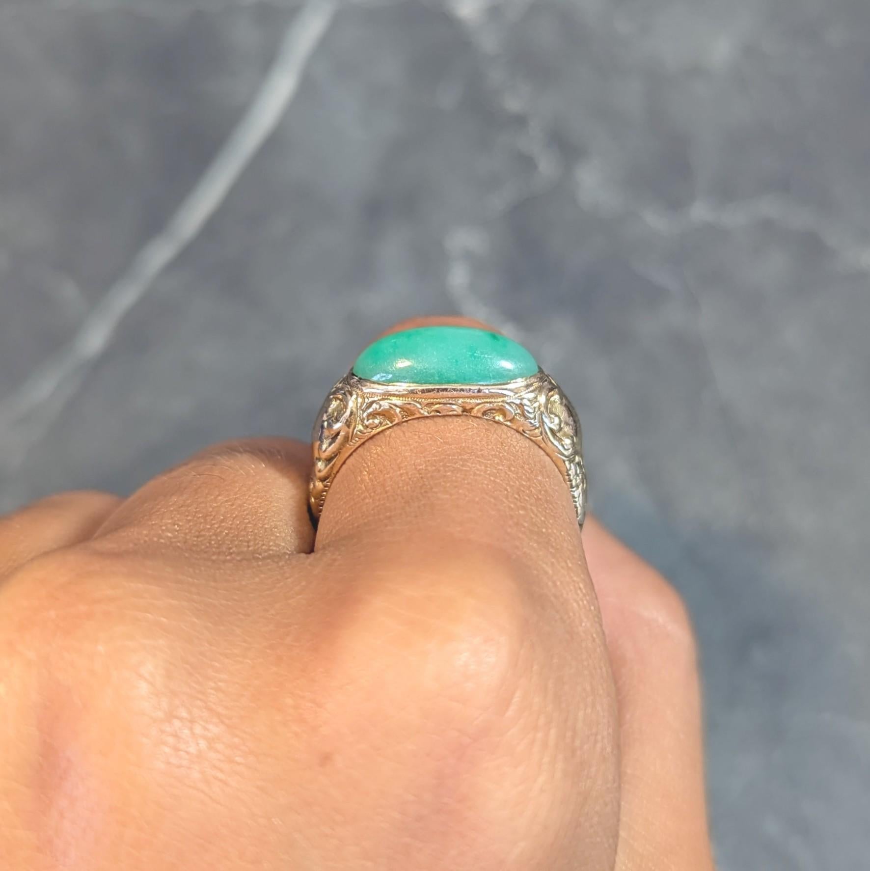 Allsopp Bros. Art Nouveau Jade 14 Karat Yellow Gold Antique Unisex Signet Ring 9