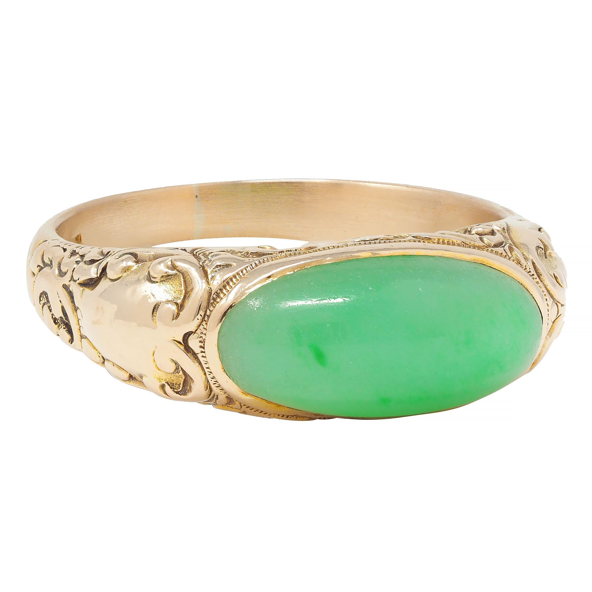 Allsopp Bros. Art Nouveau Jade 14 Karat Yellow Gold Antique Unisex Signet Ring 1