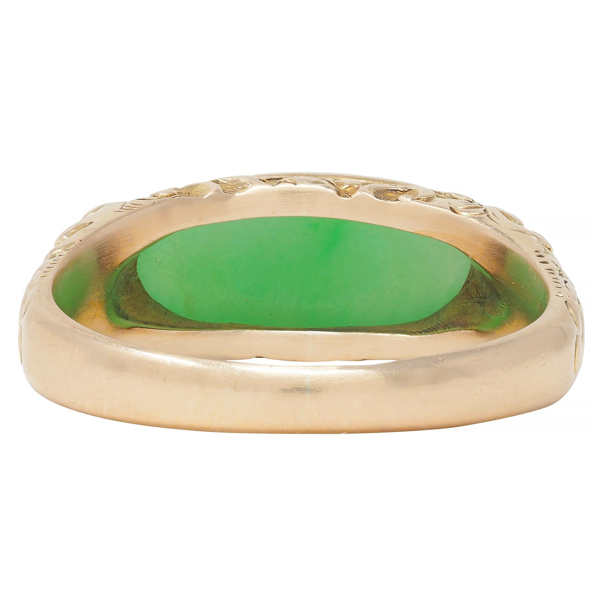 Allsopp Bros. Art Nouveau Jade 14 Karat Yellow Gold Antique Unisex Signet Ring 2