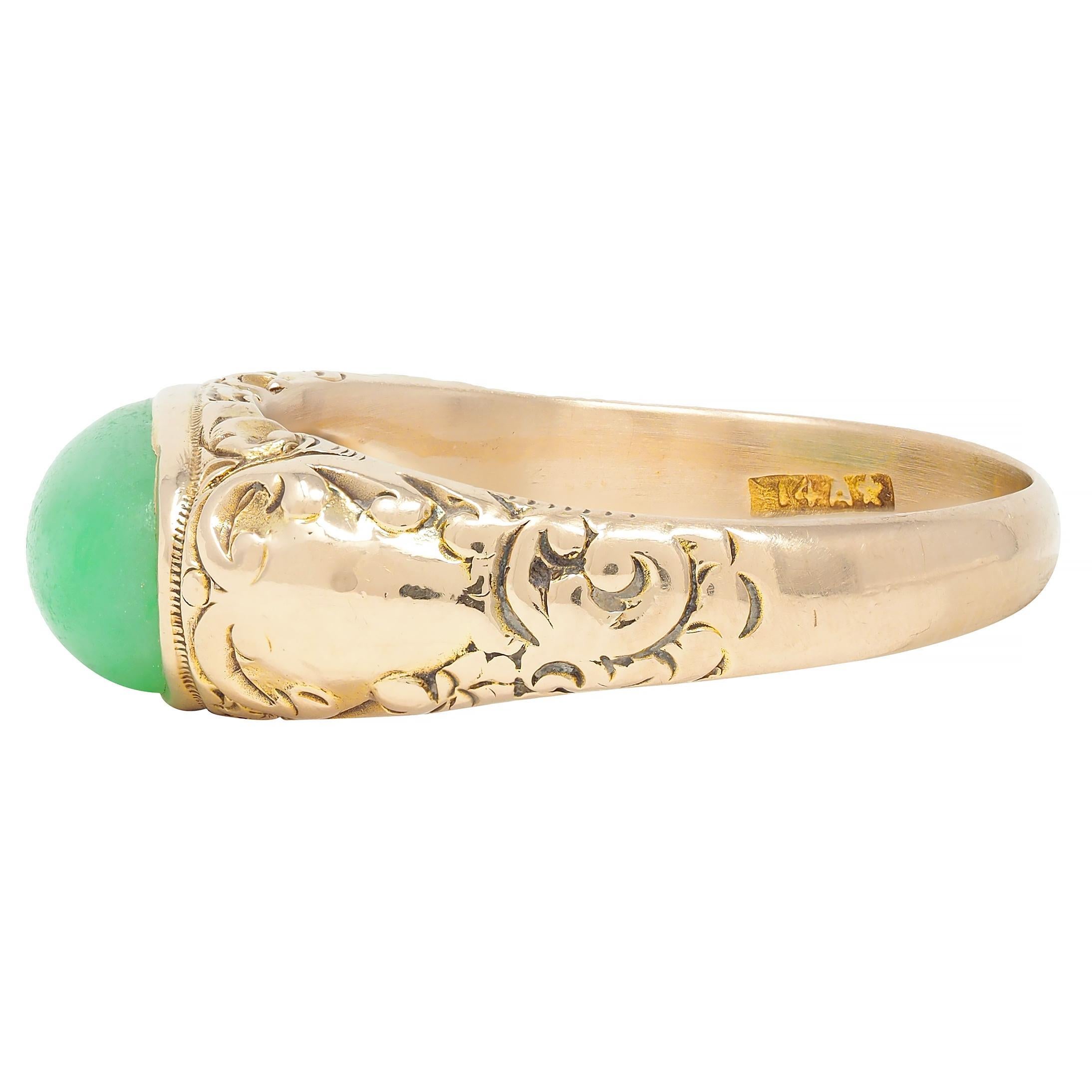 Allsopp Bros. Art Nouveau Jade 14 Karat Yellow Gold Antique Unisex Signet Ring 3
