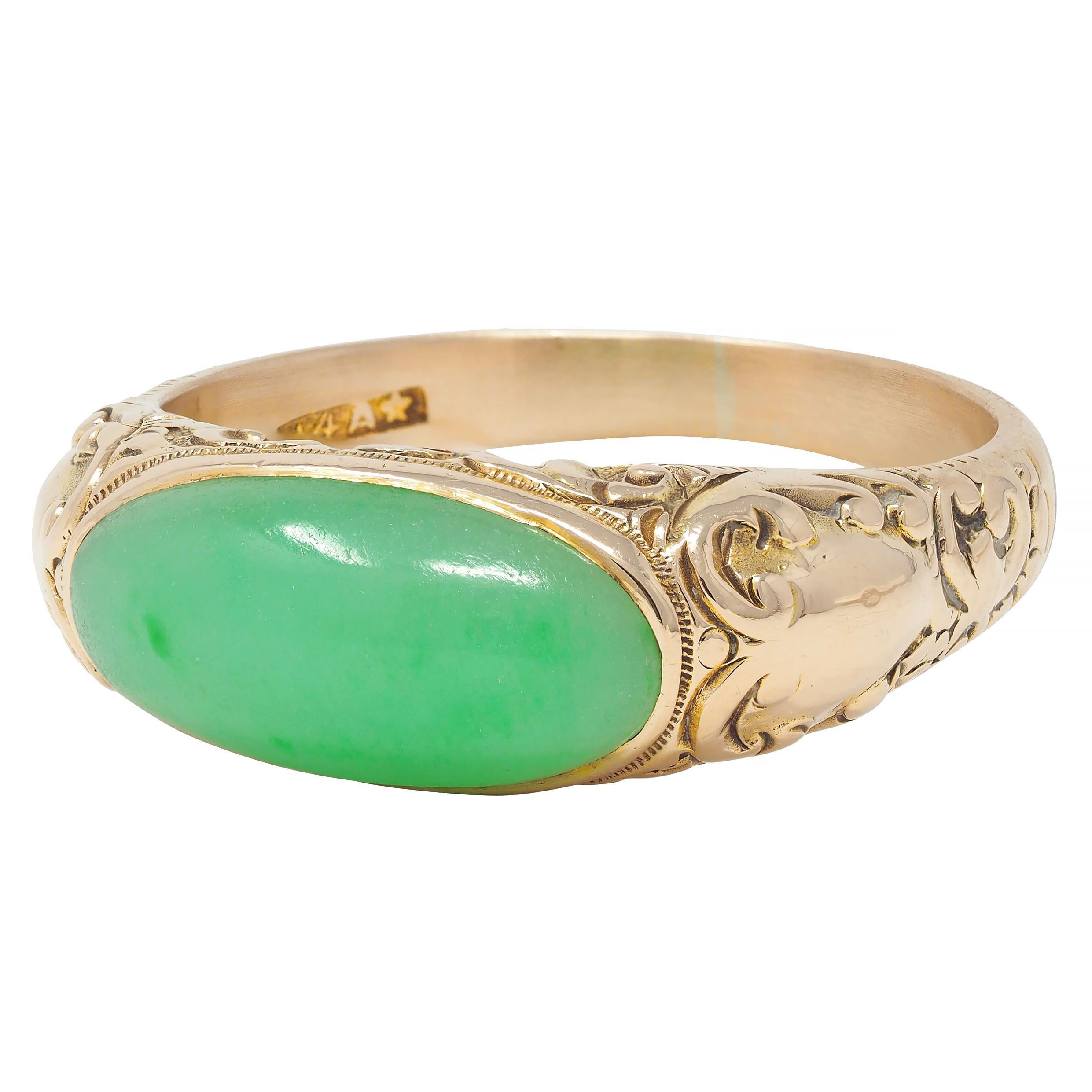 Allsopp Bros. Art Nouveau Jade 14 Karat Yellow Gold Antique Unisex Signet Ring 4