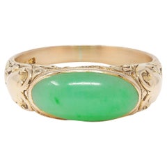 Allsopp Bros. Art Nouveau Jade 14 Karat Yellow Gold Antique Unisex Signet Ring