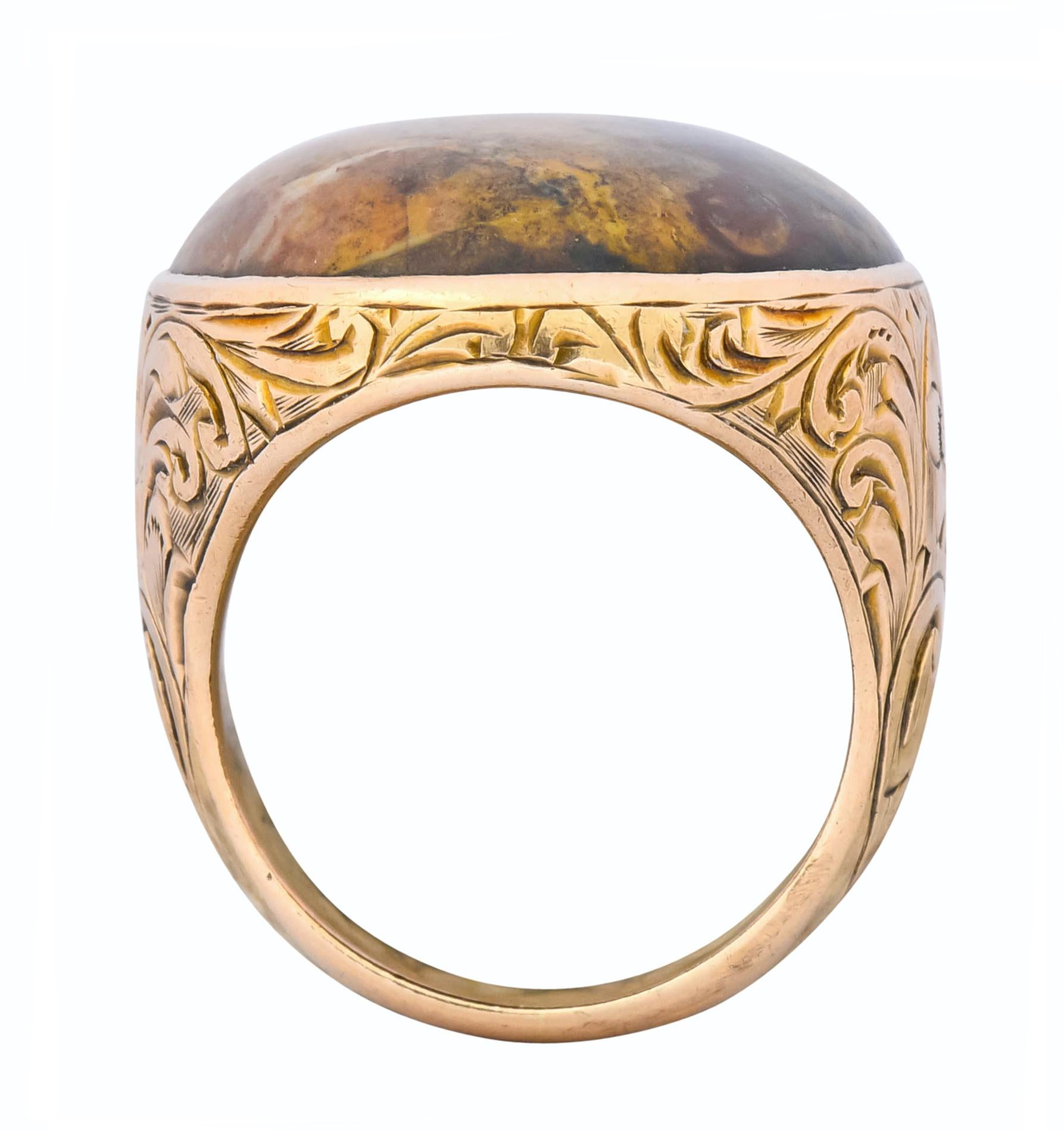 Allsopp Bros. Art Nouveau Jasper Cabochon 14 Karat Gold Ring 1