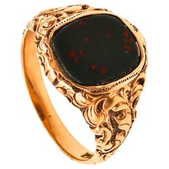 Allsopp-Steller 1900 Art Nouveau Signet Ring In 18Kt Gold With Oval Bloodstone