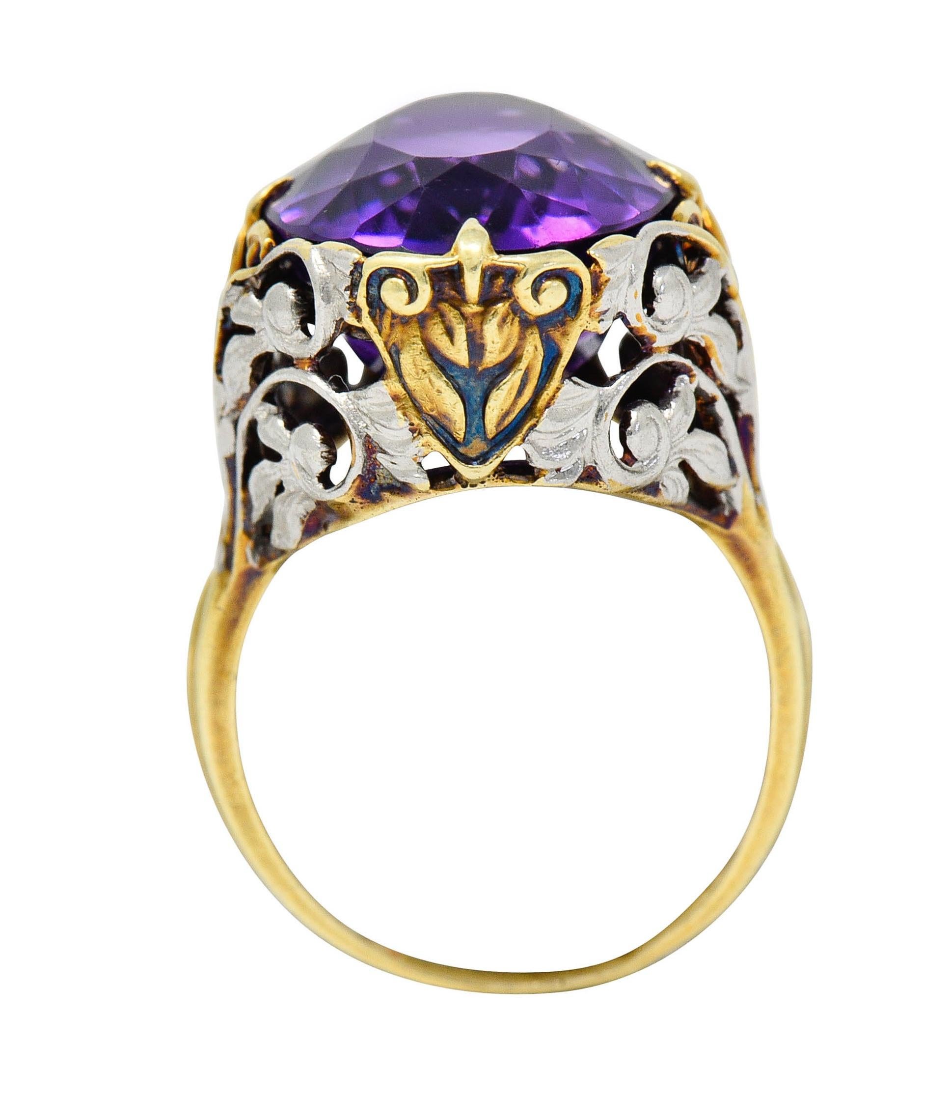 Allsopp-Steller Amethyst 14 Karat Two-Tone Gold Scrolled Foliate Ring 2