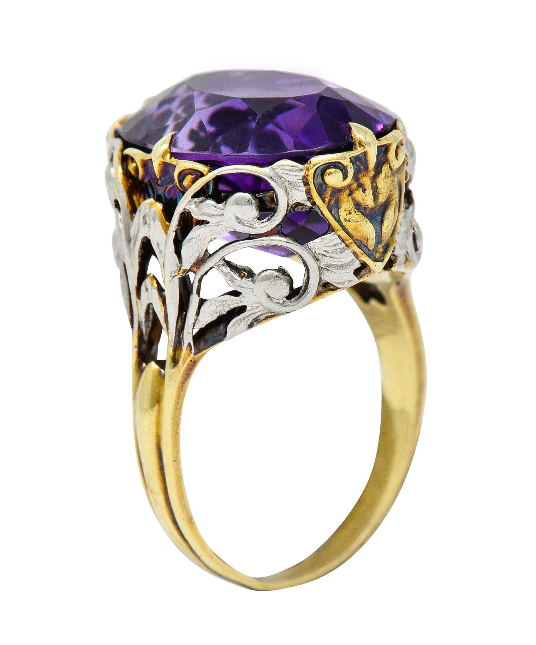 Allsopp-Steller Amethyst 14 Karat Two-Tone Gold Scrolled Foliate Ring 3