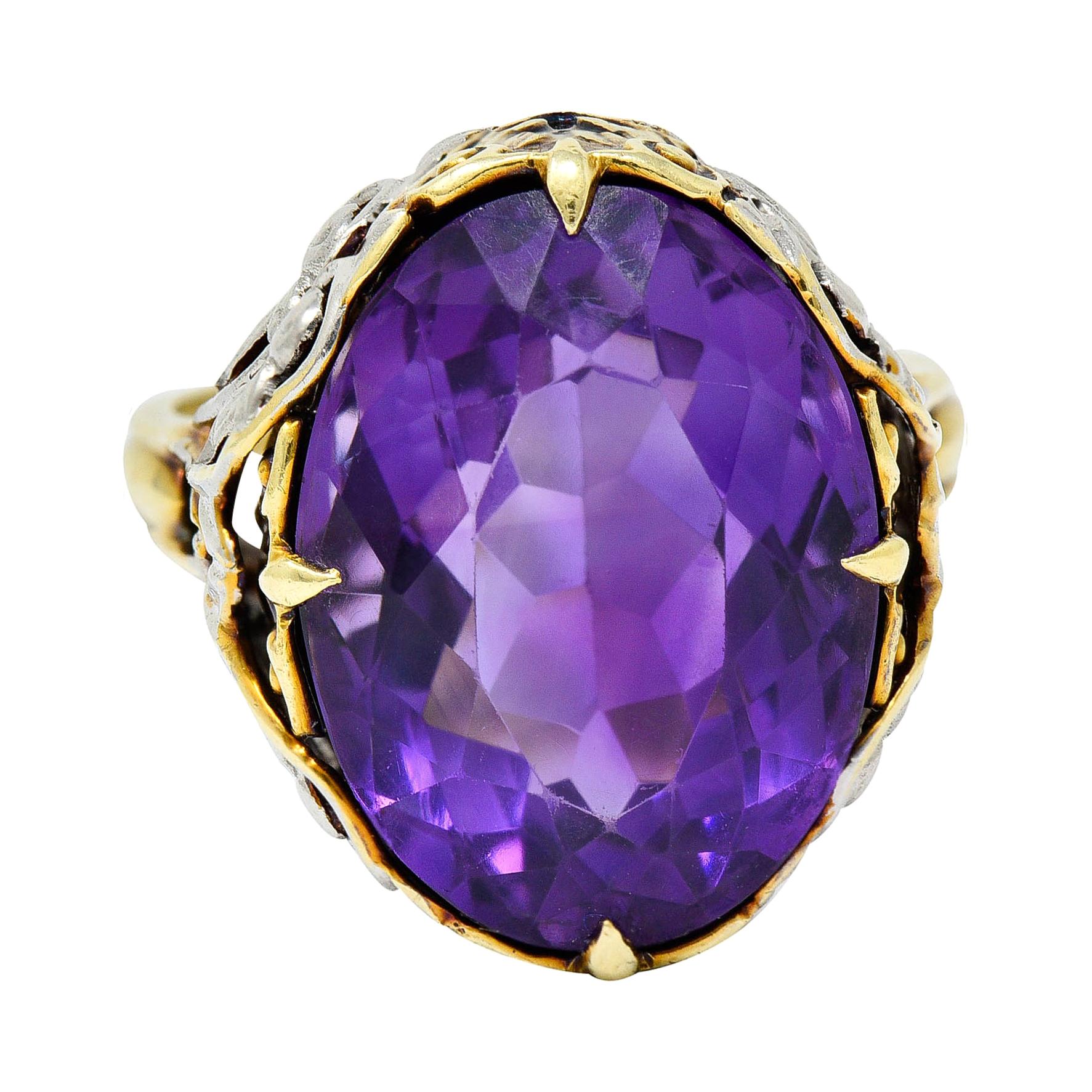 Exquisite Antique Amethyst and Two-Colored 14 Karat Gold Ring For Sale ...