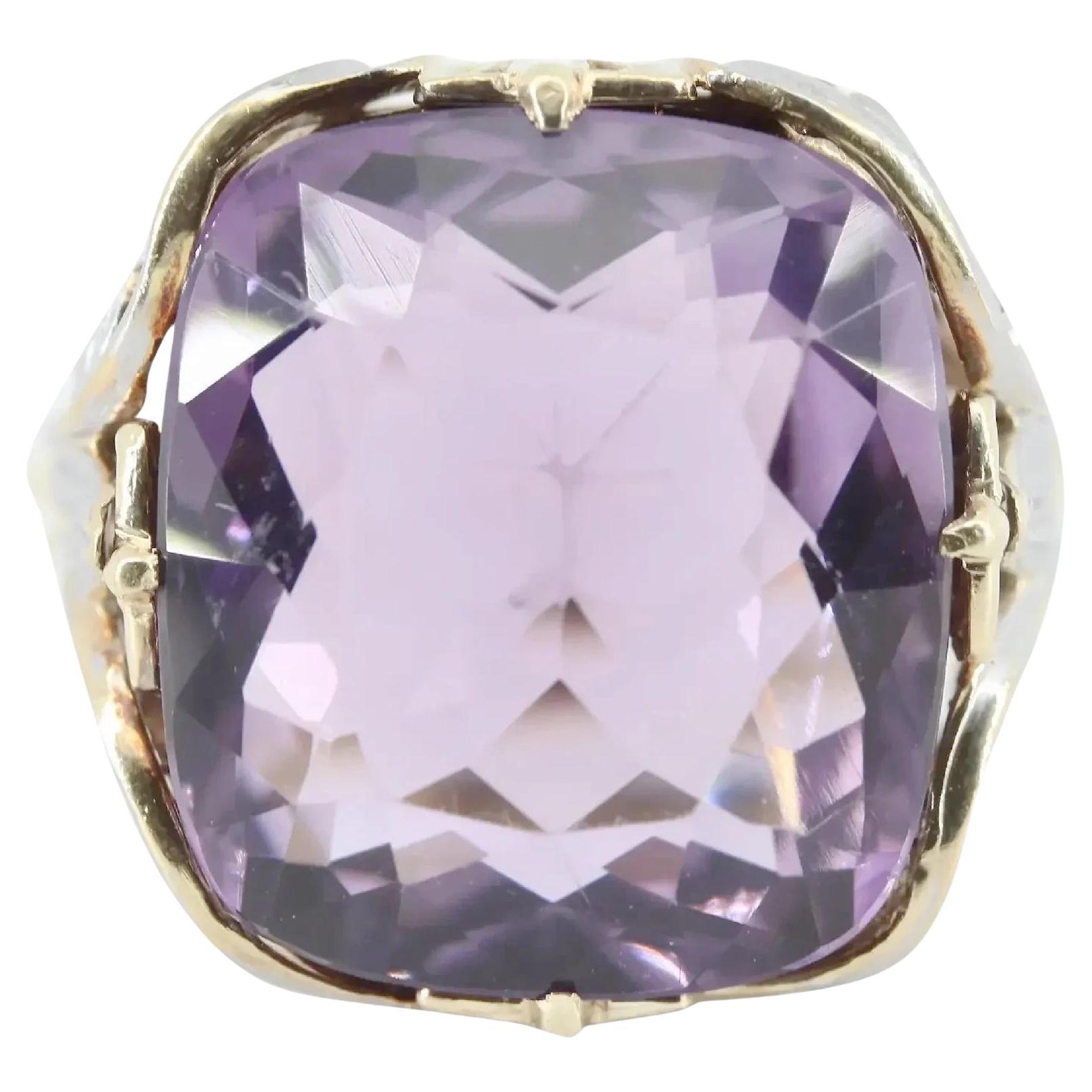 Allsopp-Steller Amethyst 14K Gold, Platinum Foliate Scroll Work Ring For Sale