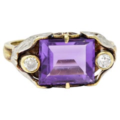 Allsopp-Steller Art Deco Amethyst Diamond 14 Karat Two-Tone Gold Butterfly Ring