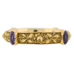 Allsopp-Steller Art Nouveau Amethyst and Floral Repousse Bangle Bracelet