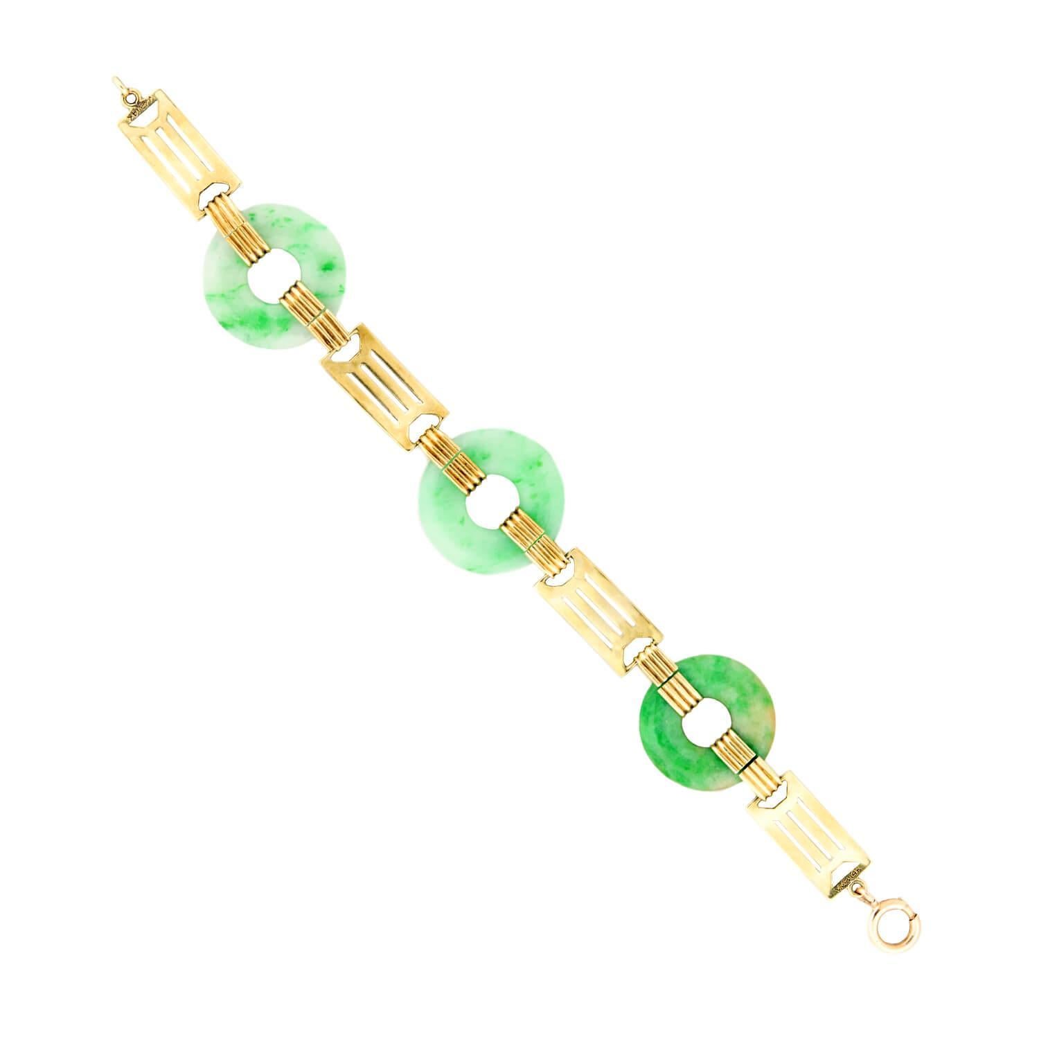 ALLSOPP-STELLER INC Bracelet à maillons Art déco en jade cercles d'émail Bon état - En vente à Narberth, PA