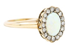 Allsopp-Steller Victorian Opal Diamond 14 Karat Yellow Gold Antique Halo Ring