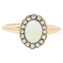 Allsopp-Steller Victorian Opal Diamond 14 Karat Yellow Gold Antique Halo Ring